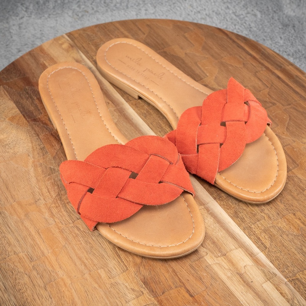 Mila Paoli Orange Leather Sandals Made In Italy‎ Size 7